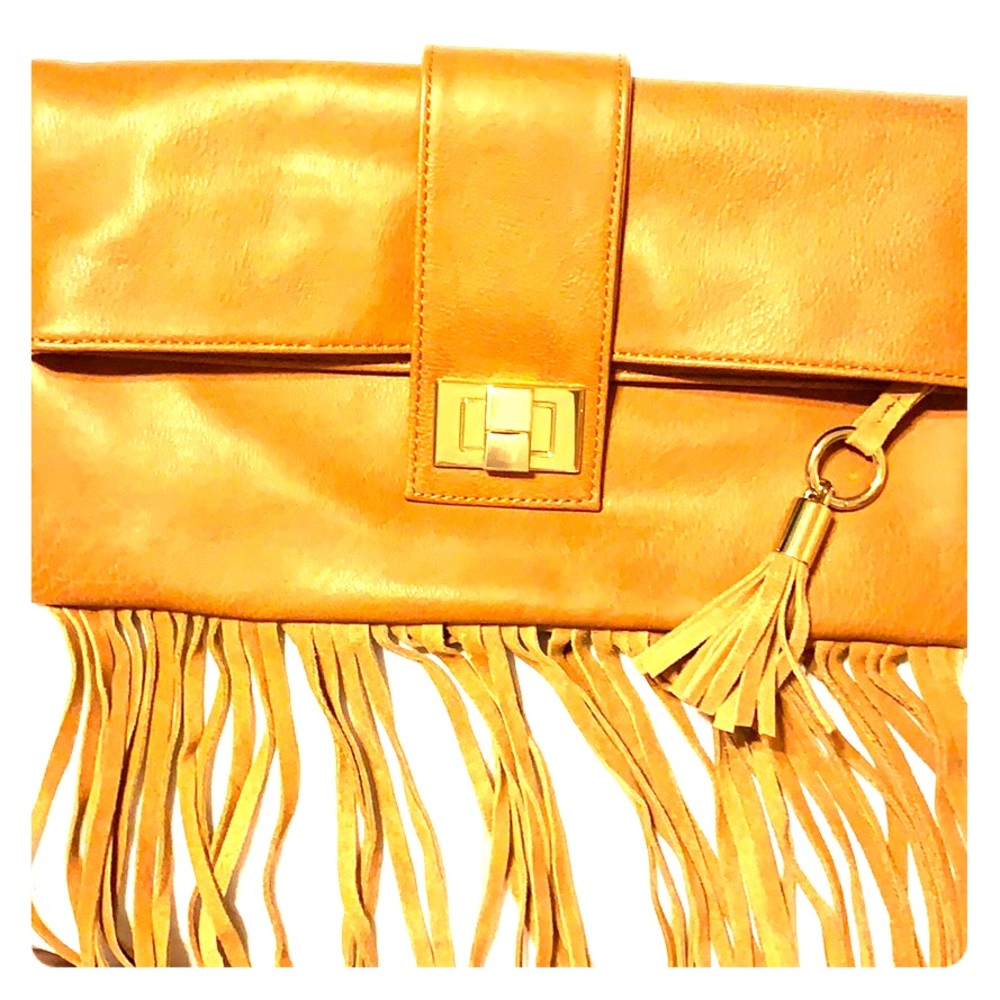 Cognac Fringed Clutch Bag